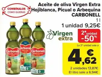Carrefour Aceite de oliva virgen extra hojiblanca, picual o arbequina carbonell oferta