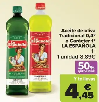 Carrefour Aceite de oliva tradicional 0,4º o carácter 1º la española oferta