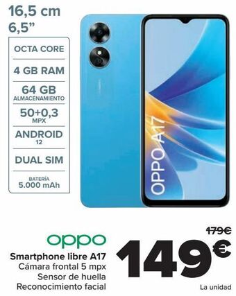 Carrefour Oppo smartphone libre a17 oferta