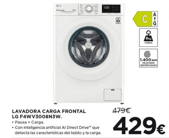 Hipercor LAVADORA CARGA FRONTAL LG F4WV3008N3W. oferta