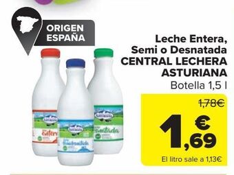 Carrefour Market Leche entera, semi o desnatada central lechera asturiana oferta