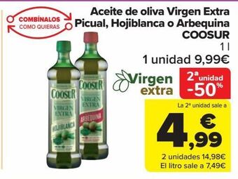 Carrefour Market Aceite de oliva virgen extra picual, hojiblanca o arbequina coosur oferta