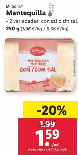 Lidl Mantequilla milbona oferta