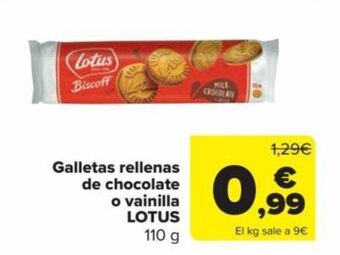 Carrefour Galletas rellenas de chocolate o vainilla LOTUS 110 g oferta