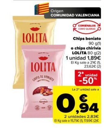 Carrefour Chips boniato o chips chirivía LOLITA 80 g(2) oferta