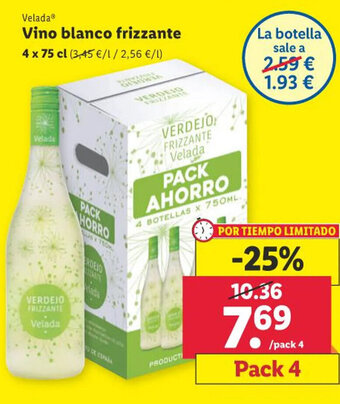 Lidl VeladaⓇ Vino blanco frizzante 4 x 75 cl (3,45 €/1/2,56 €/l) oferta