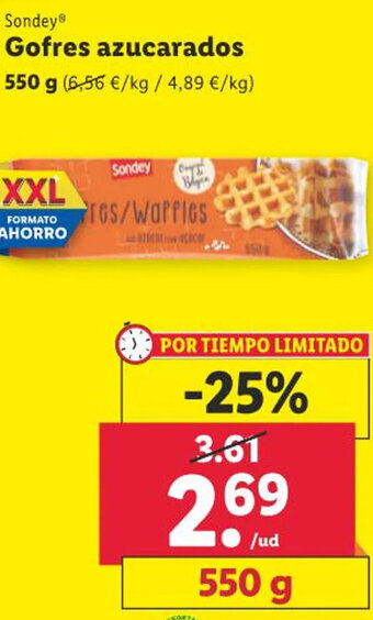 Lidl Sondey® Gofres azucarados 550 g (6,56 €/kg / 4,89 €/kg) oferta