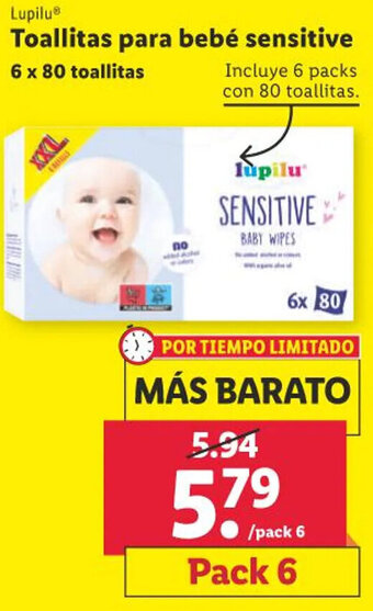Lidl Lupilu Toallitas para bebé sensitive 6 x 80 toallitas oferta