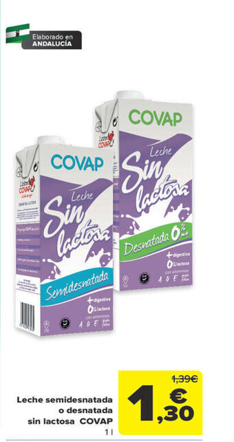 Carrefour Leche semidesnatada o desnatada sin lactosa COVAP oferta