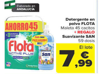 Carrefour Detergente en polvo FLOTA Maleta 45 cacitos + REGALO Suavizante SAN 59 dosis oferta