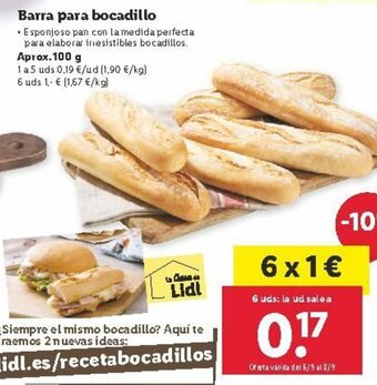 Lidl Barra para bocadillo 100g oferta