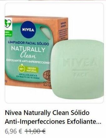 MiFarma S  cero astico  nivea  limpiador facial sólido  naturally clean  exfoliante anti-imperfeccione  origen natural  99%  arcilla  oferta