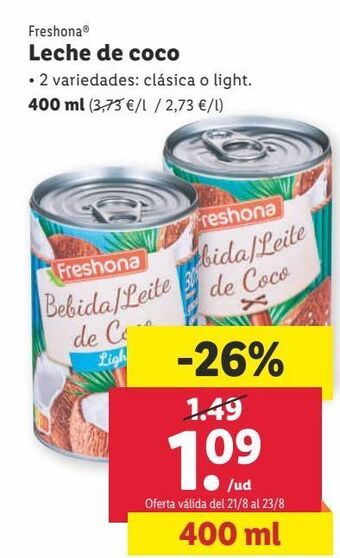 Lidl Leche de coco freshona oferta