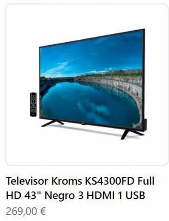 La Oportunidad Erce  televisor kroms ks4300fd full hd 43 negro 3 hdmi 1 usb 269,00 € oferta