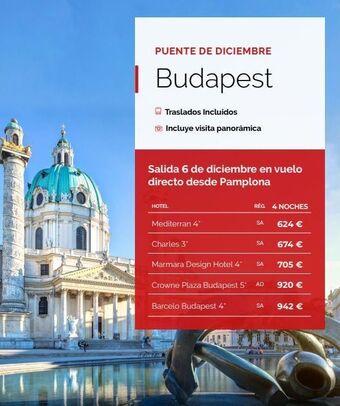Travelplan Puente de diciembre budapest traslados incluidos incluye visita panorámica salida 6 de diciembre en vuelo directo desde p oferta