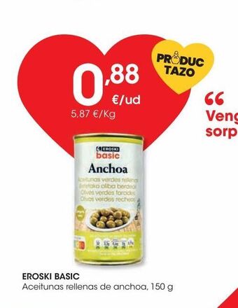 Eroski Eroski basic aceitunas rellenas de anchoa 150 g oferta