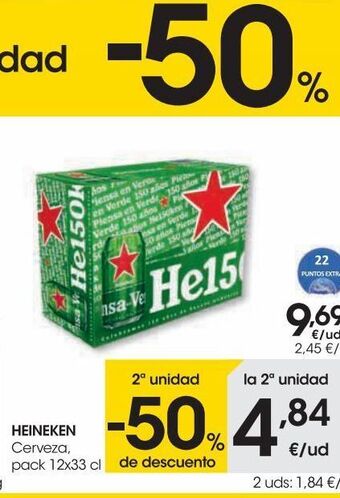 Eroski Heineken cerveza pack 12x33 cl oferta