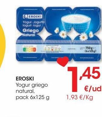 Eroski Eroski yogur griego natural pack 6x125 g oferta