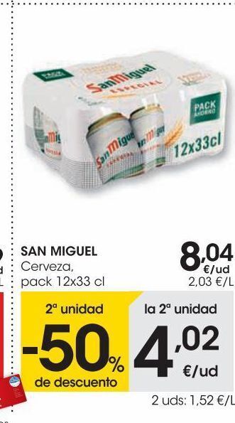 Eroski San miguel cerveza pack 12x33 cl oferta