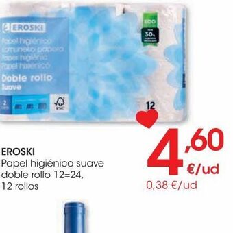 Eroski Eroski papel higiénico suave doble rollo 12=24 12 rollos oferta