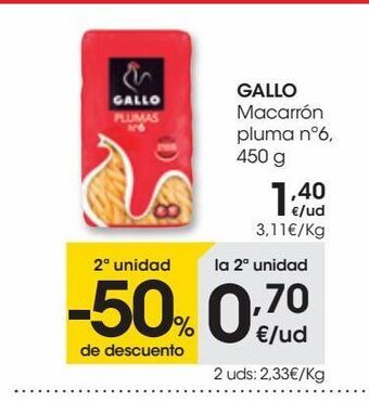 Eroski Gallo macarrón pluma nº6 450 g oferta