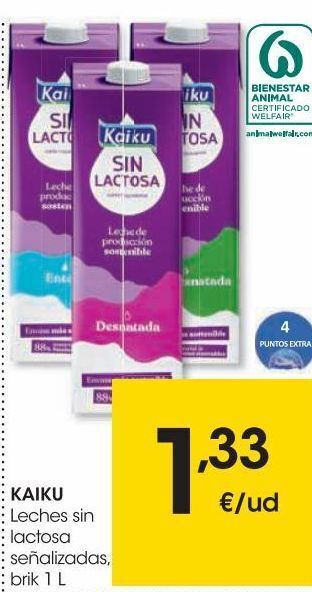 Eroski Kaiku leche sin lactosa desnatada brik 1 l oferta