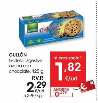 Eroski Gullon galleta digestive avena con chocolate 425 g oferta