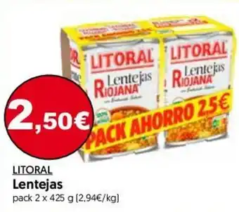 Hiper Usera Litoral Lentejas 2 x 425g oferta