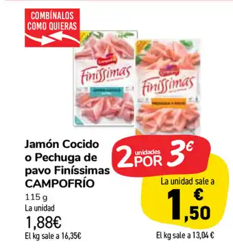 Carrefour Market Campofrío Jamón Cocido o Pechuga de pavo Finíssimas 115g oferta