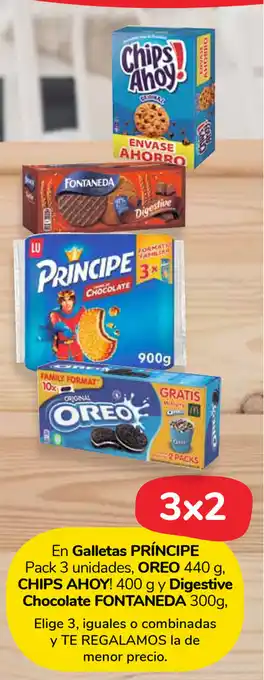 Carrefour Market En Galletas Príncipe pack 3 unidades, Oreo, Chips Ahoy! y Digestive Chocolate Fontaneda 440g/400g/300g oferta