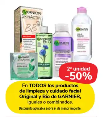 Carrefour Market Garnier En Todos los productos de limpieza y cuidado facial Original y Bio de oferta