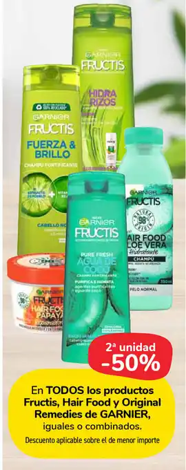 Carrefour Market Garnier En Todos los productos Fructis, Hair Food y Original Remedies de oferta