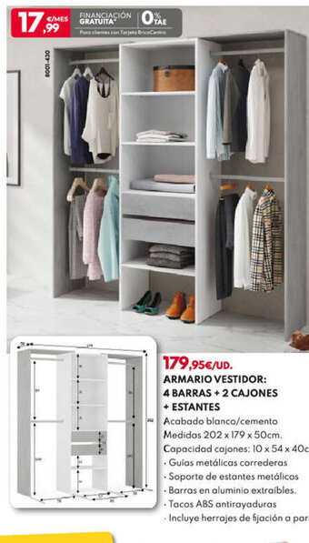BricoCentro ARMARIO VESTIDOR: 4 BARRAS + 2 CAJONES oferta