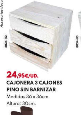 BricoCentro CAJONERA 3 CAJONES PINO SIN BARNIZAR Medidas 36 x 36cm. Altura: 30cm. oferta