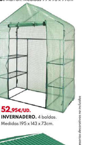 BricoCentro 52,95€/UD. INVERNADERO. 4 baldas. Medidas 195 x 143 x 73cm. oferta