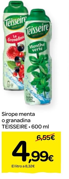 Dialprix Sirope menta o granadina TEISSEIRE 600 ml oferta