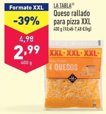 ALDI Queso rallado para pizza xxl la tabla oferta