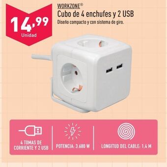 ALDI Cubo de 4 enchufes y 2 usb workzone oferta