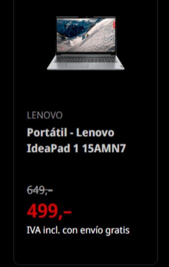 MediaMarkt LENOVO Portátil - Lenovo IdeaPad 1 15AMN7 oferta