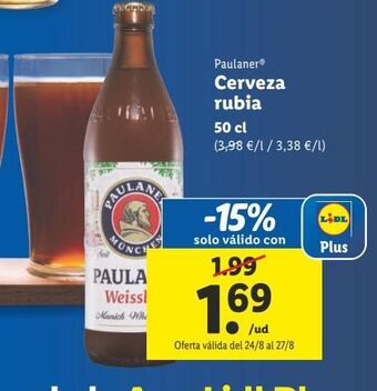 Lidl Cerveza rubia paulaner oferta