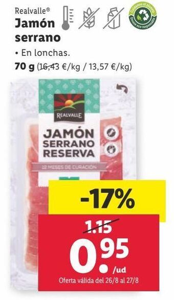 Lidl Jamón serrano realvalle oferta