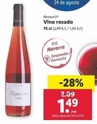 Lidl Vino rosado mezquiriz oferta