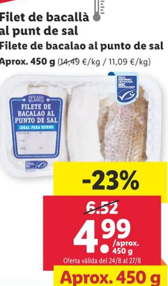 Lidl Filet de bacallà al punt de sal oferta