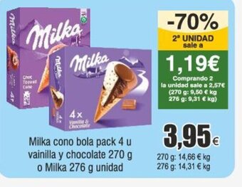 FROIZ Milka cono bola pack 4 u vainilla y chocolate 270 g o Milka 276 g unidad oferta