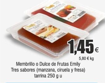 FROIZ Membrillo o Dulce de Frutas Emily Tres sabores (manzana, ciruela y fresa) tarrina 250 g u oferta