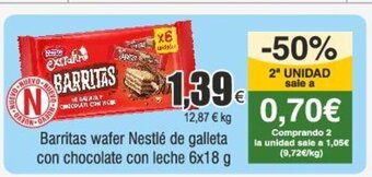 FROIZ Barritas wafer Nestlé de galleta con chocolate con leche 6x18 g oferta