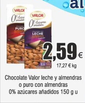 FROIZ Chocolate Valor leche y almendras o puro con almendras 0% azúcares añadidos 150 g u oferta