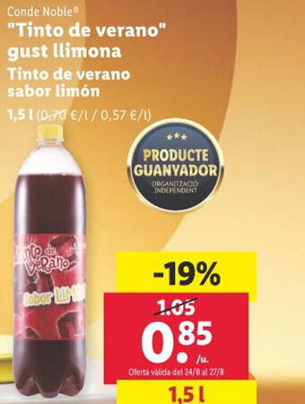 Lidl Conde Noble "Tinto de verano" gust llimona oferta