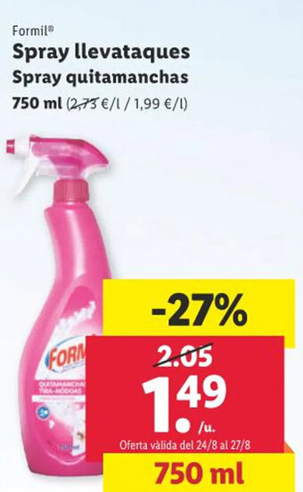 Lidl Formil® Spray llevataques 750 ml oferta