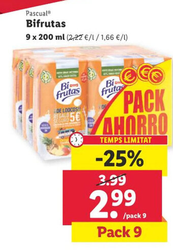 Lidl Pascual Bifrutas 9 x 200 ml oferta